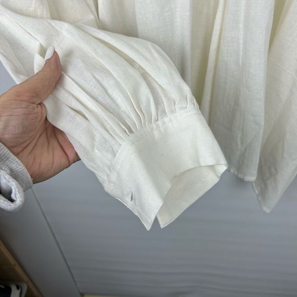 J. Peterman poet shirt band collar cream size XL men’s - Picture 9 of 10